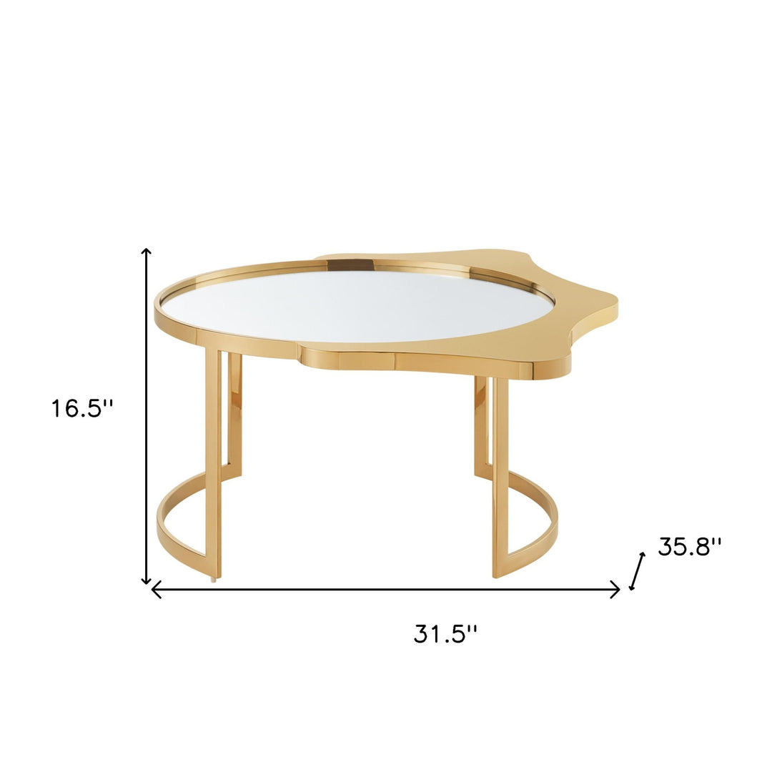 32" Gold Glass And Stainless Steel Round Mirrored Coffee Table