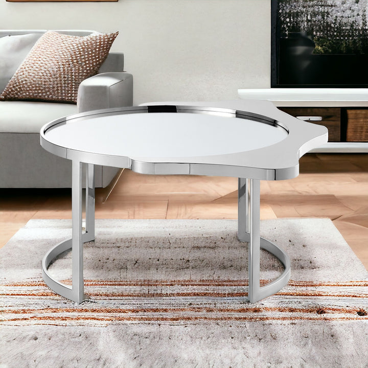 32" Gold Glass And Stainless Steel Round Mirrored Coffee Table