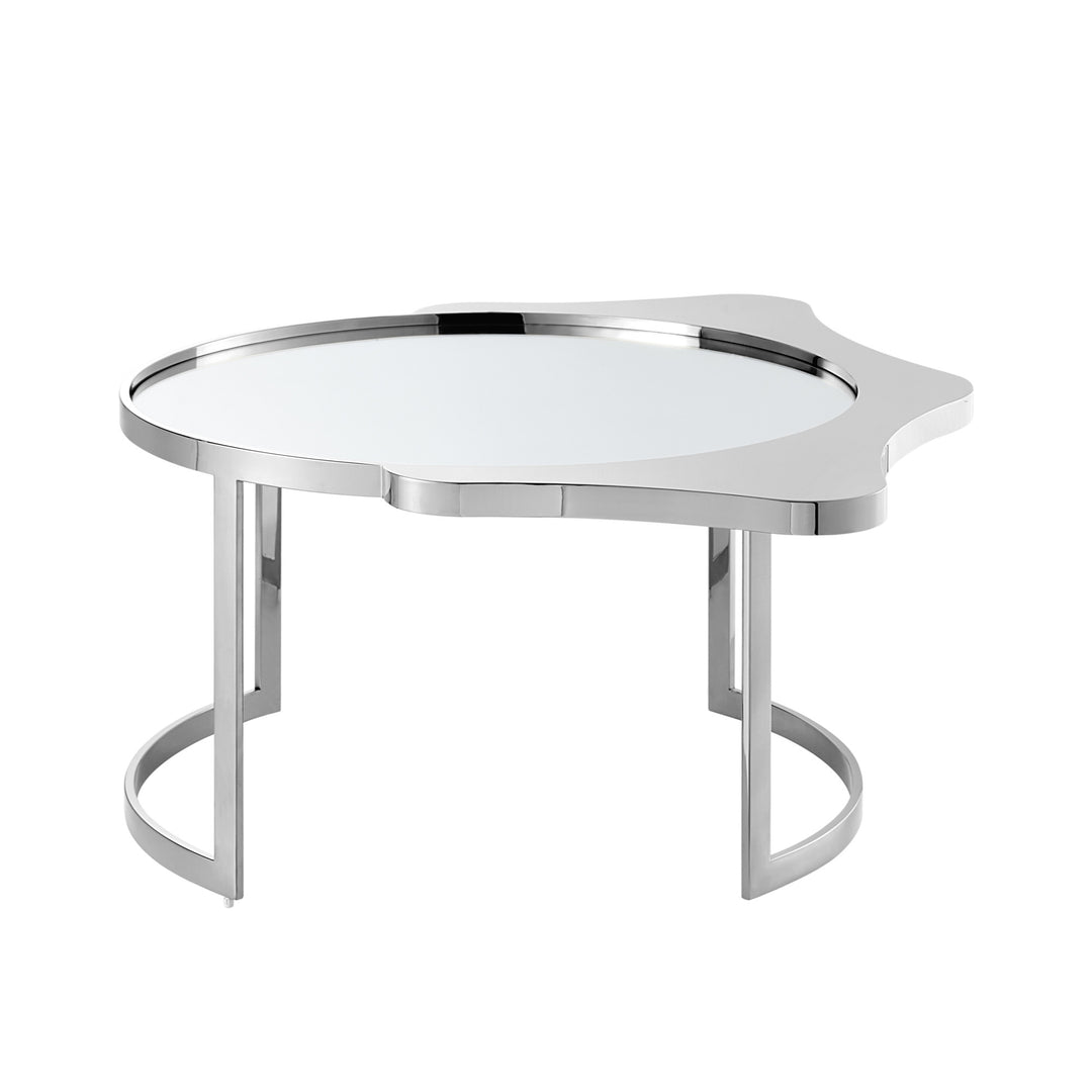 32" Gold Glass And Stainless Steel Round Mirrored Coffee Table