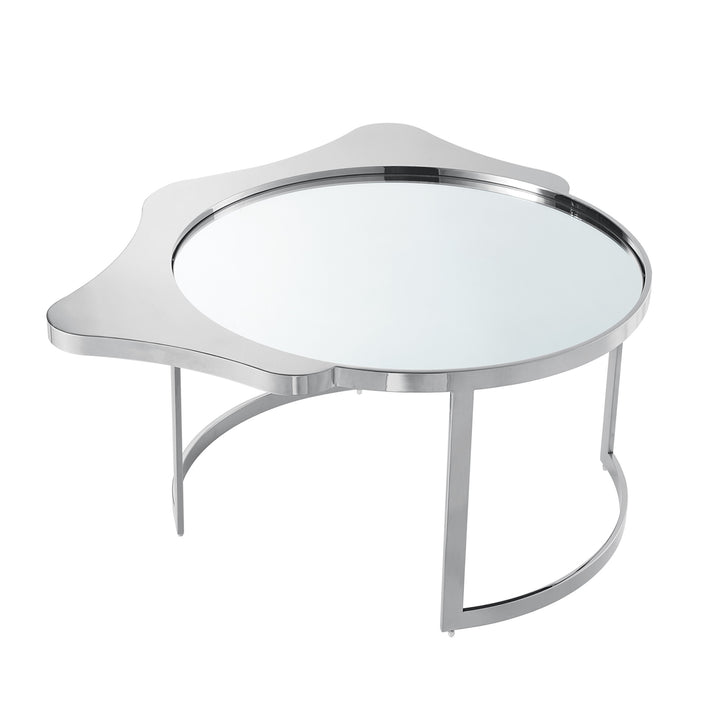 32" Gold Glass And Stainless Steel Round Mirrored Coffee Table