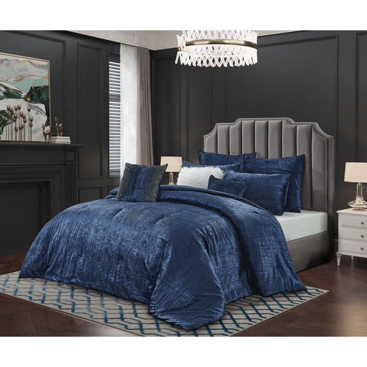 Navy Blue Queen Polyester 180 Thread Count Washable Down Comforter Set