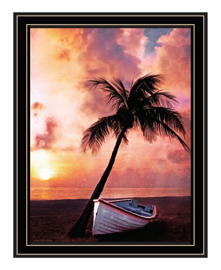 Palm Tree Sunset Black Framed Print Wall Art