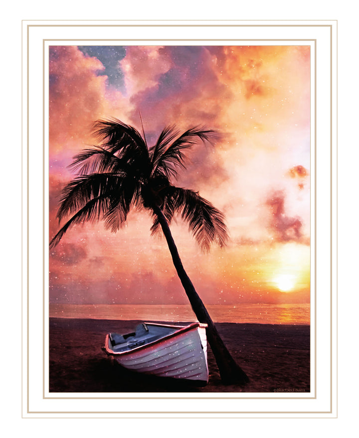 Palm Tree Sunset Black Framed Print Wall Art