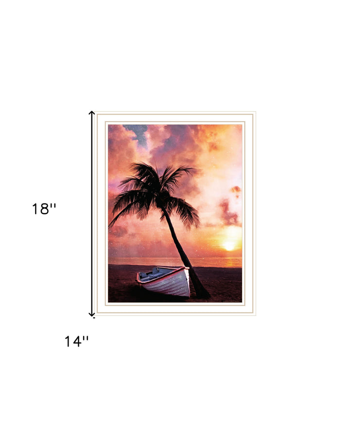 Palm Tree Sunset Black Framed Print Wall Art