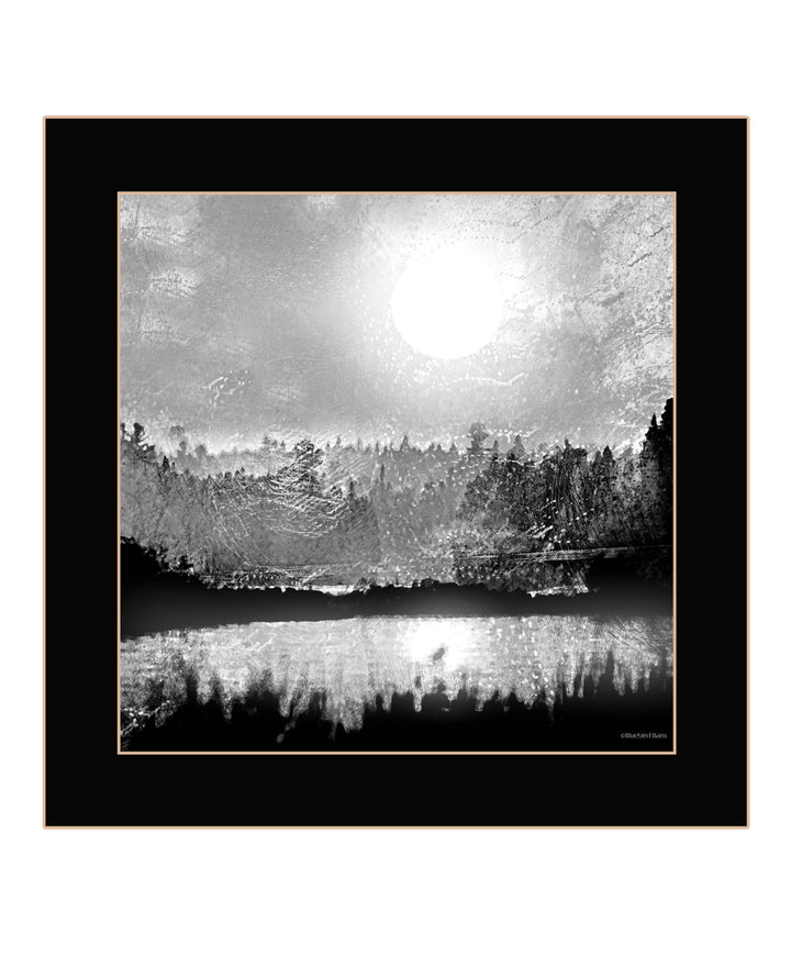 Big Moon Lake Black Framed Print Wall Art