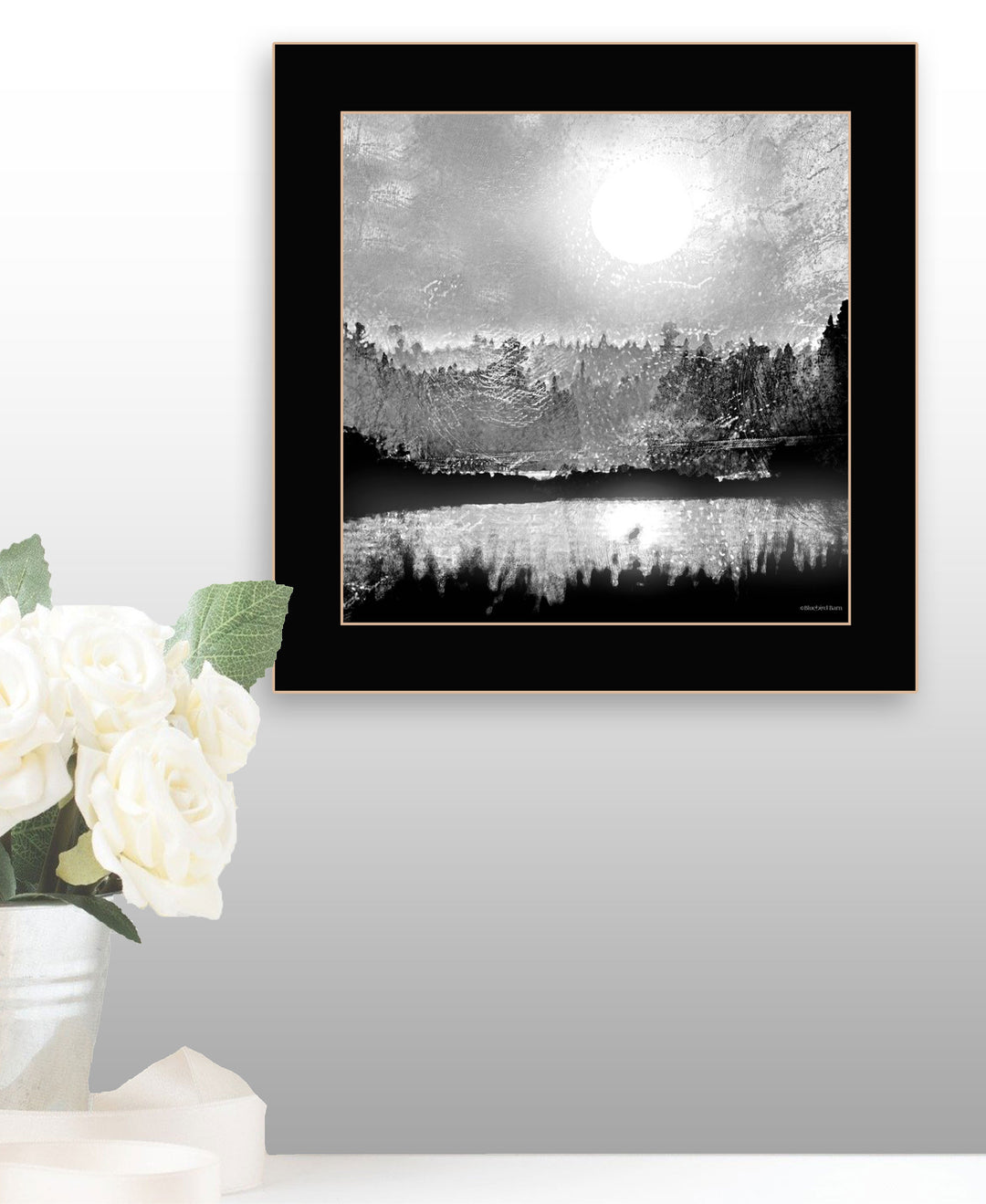 Big Moon Lake Black Framed Print Wall Art