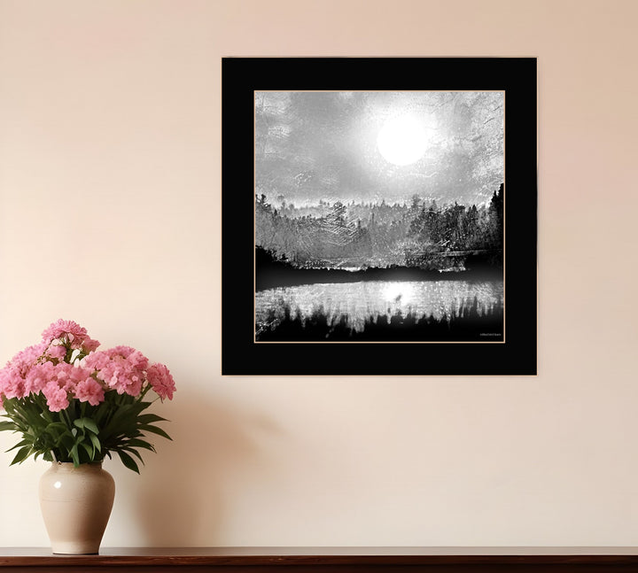 Big Moon Lake Black Framed Print Wall Art