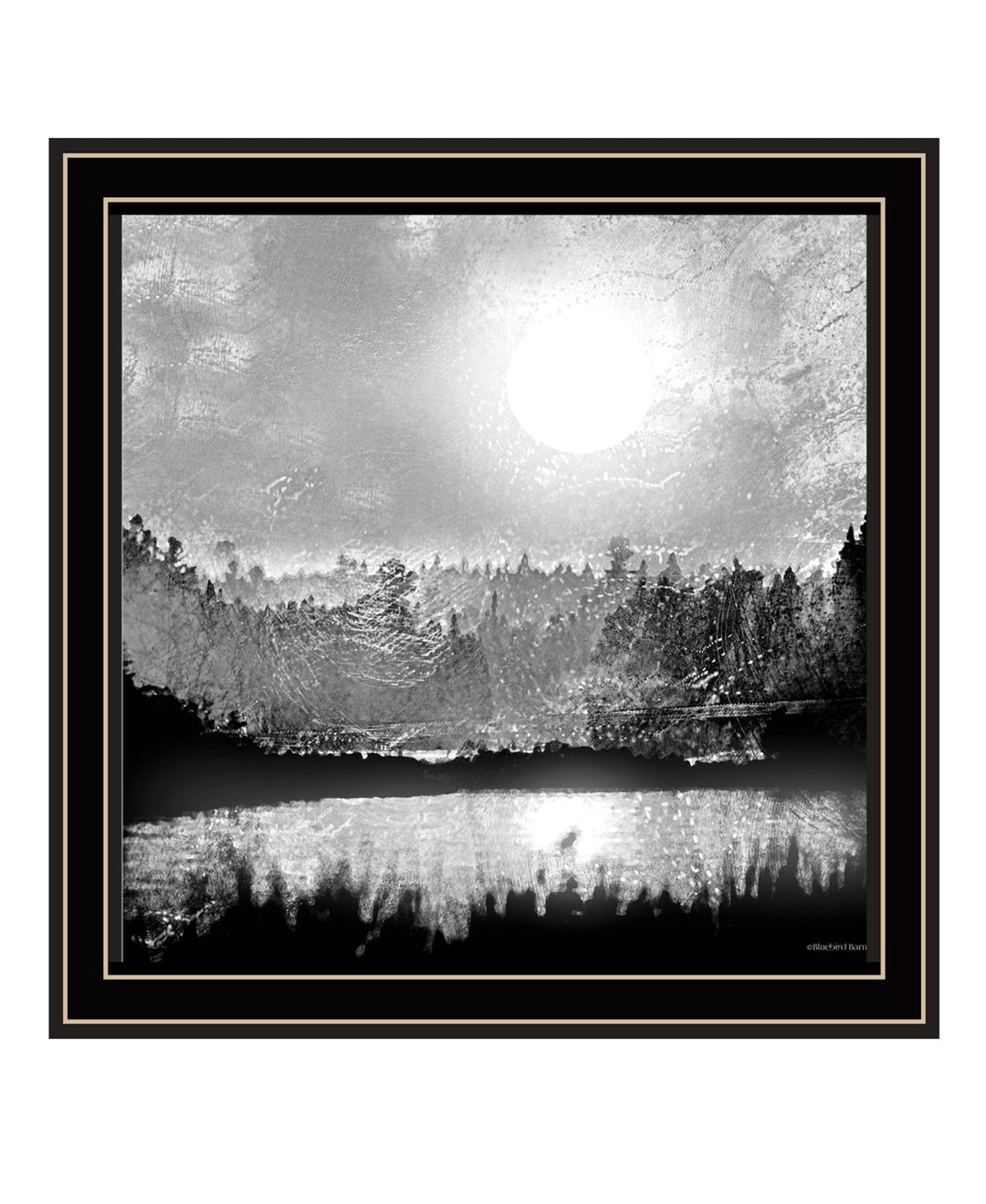 Big Moon Lake Black Framed Print Wall Art