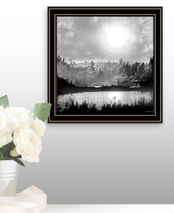 Big Moon Lake Black Framed Print Wall Art