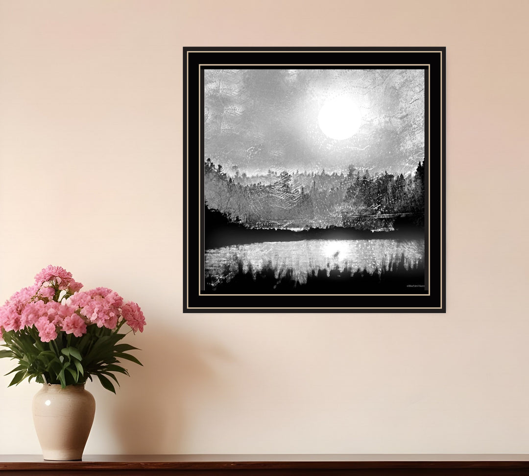 Big Moon Lake Black Framed Print Wall Art