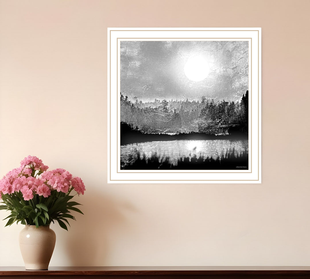 Big Moon Lake Black Framed Print Wall Art