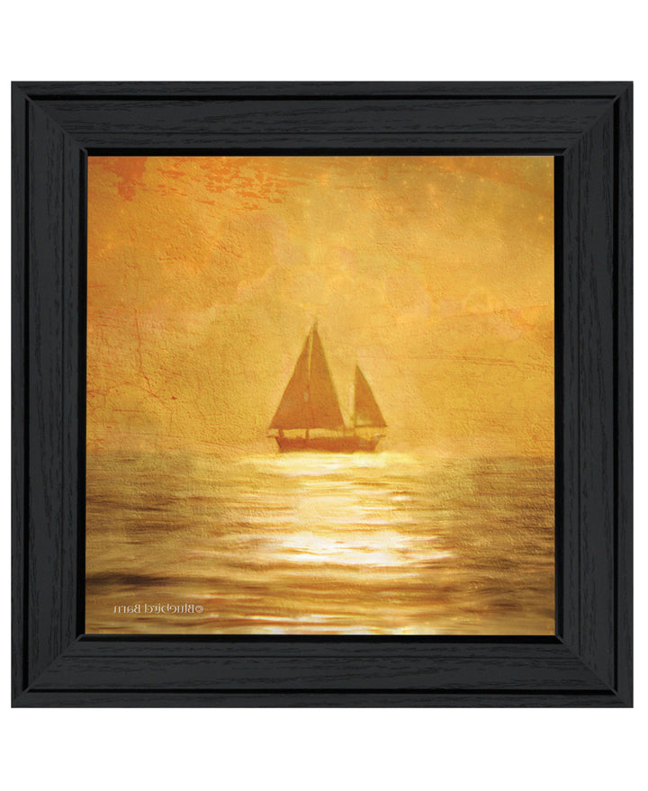 Solo Gold Sunset Sailboat Black Framed Print Wall Art