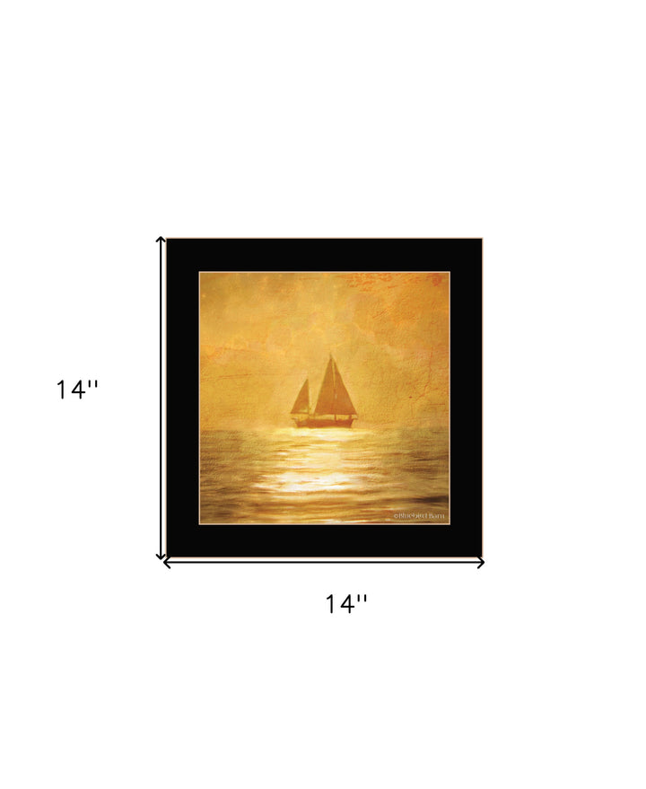 Solo Gold Sunset Sailboat Black Framed Print Wall Art