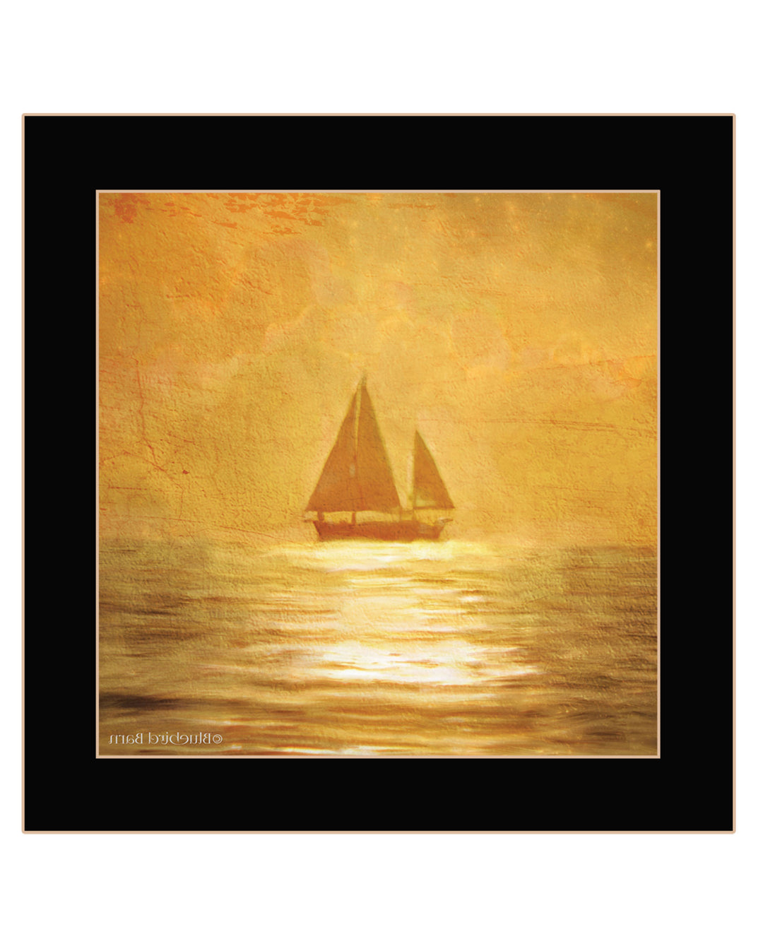 Solo Gold Sunset Sailboat Black Framed Print Wall Art