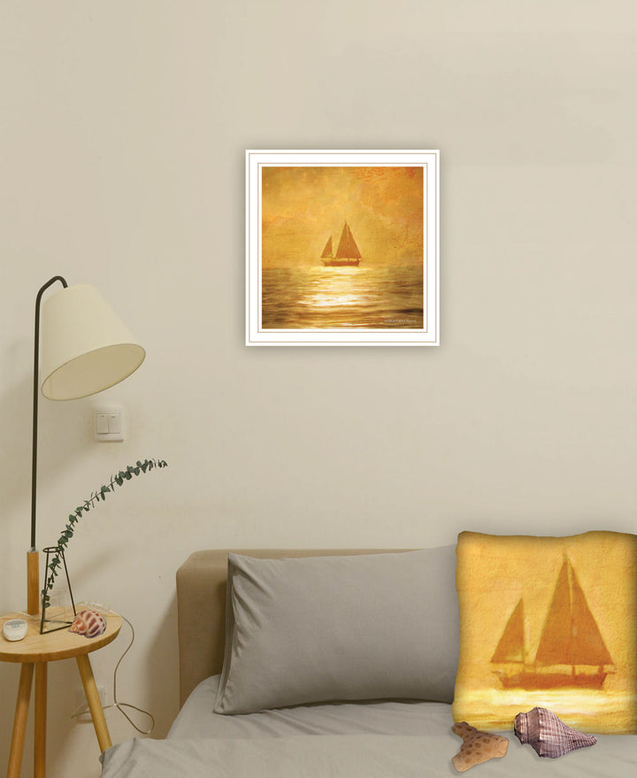 Solo Gold Sunset Sailboat Black Framed Print Wall Art