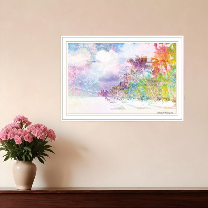 Rainbow Colors on the Coast White Framed Print Wall Art