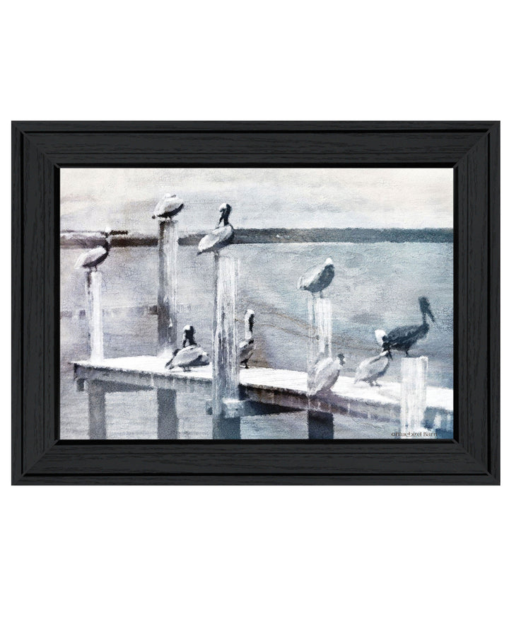 Birds on a Pier Black Framed Print Wall Art