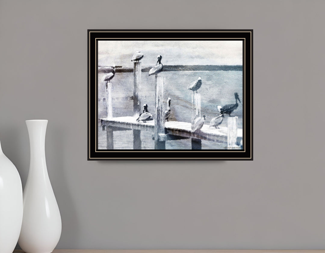 Birds on the Pier Black Framed Print Wall Art