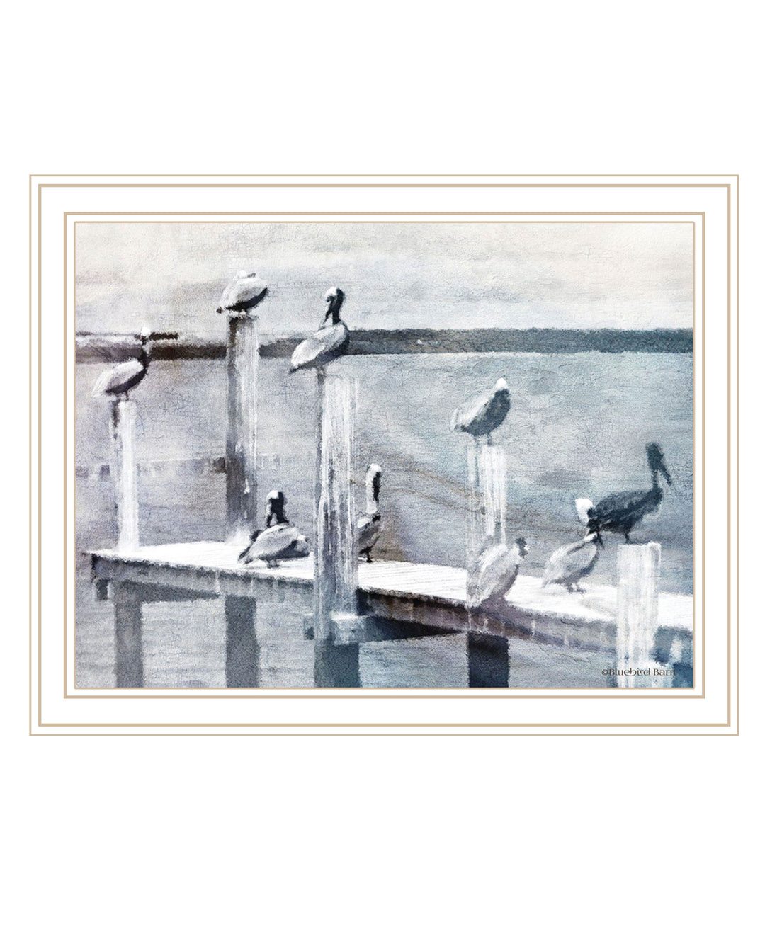 Birds on a Pier Black Framed Print Wall Art