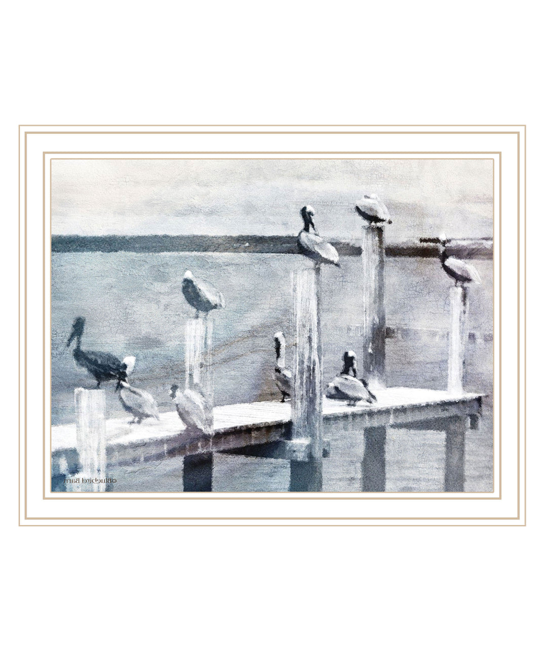 Birds on a Pier Black Framed Print Wall Art