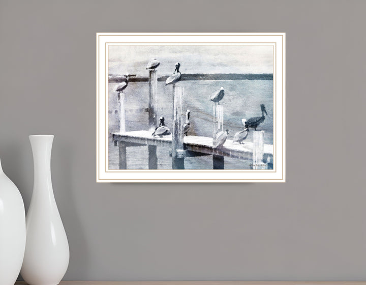 Birds on a Pier Black Framed Print Wall Art