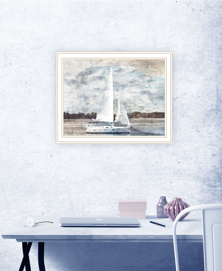 Sailboat on Water White Framed Print Wall Art