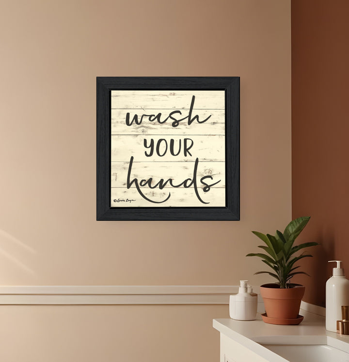 Wash Your Hands Black Framed Print Bathroom Wall Art