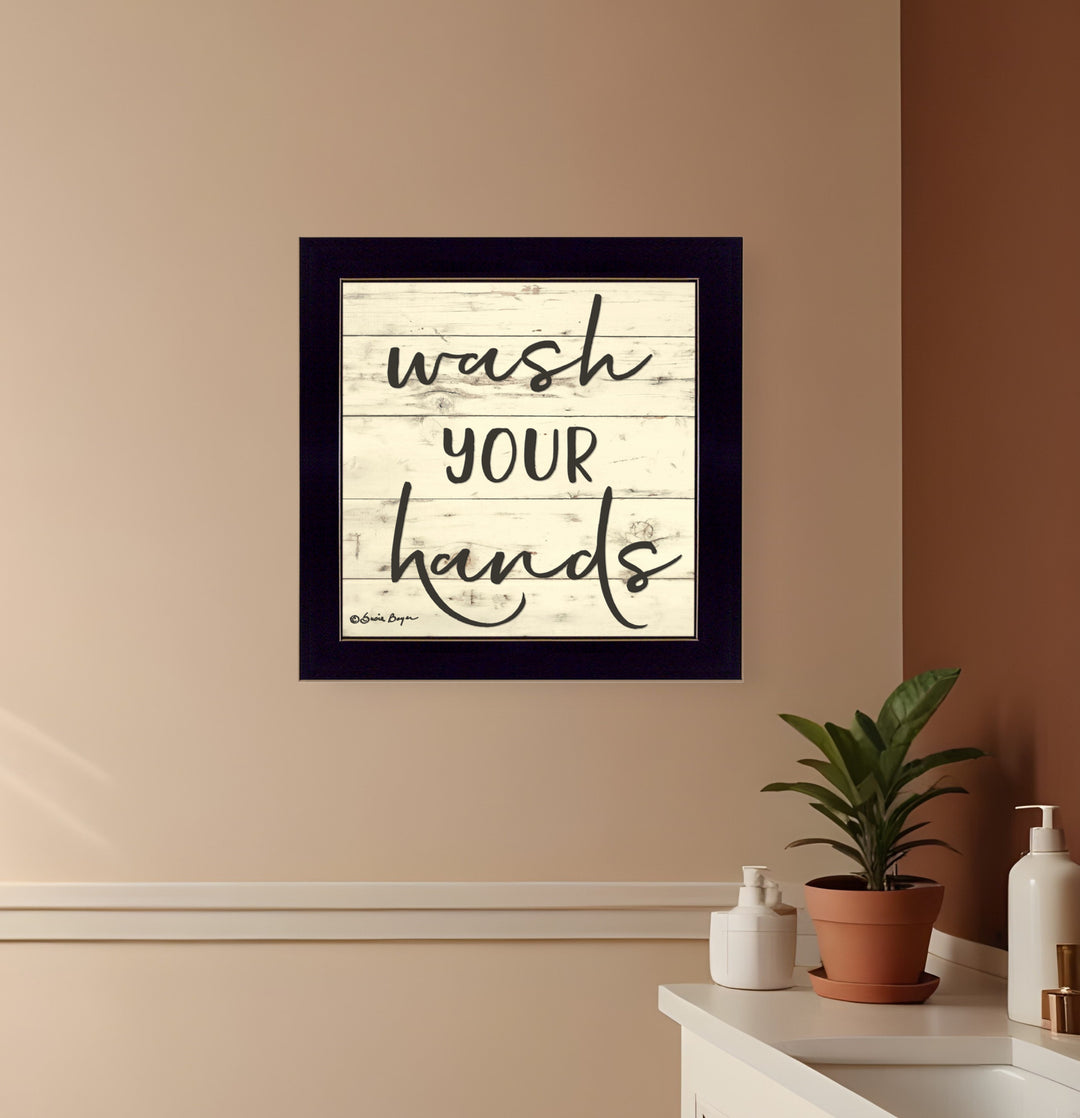 Wash Your Hands Black Framed Print Bathroom Wall Art