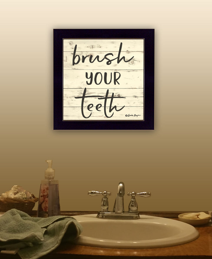 Brush your Teeth Black Framed Print Bathroom Wall Art