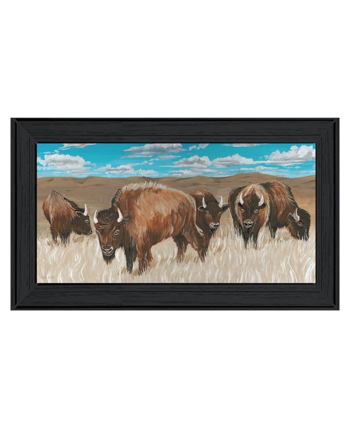 Bison Herd Black Framed Print Wall Art