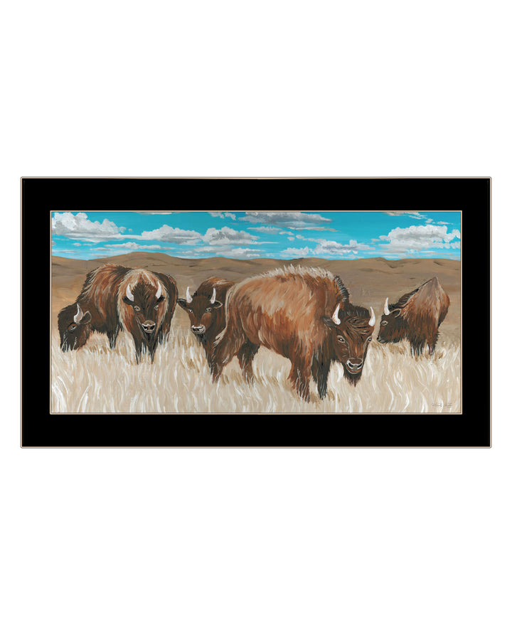 Bison Herd Black Framed Print Wall Art