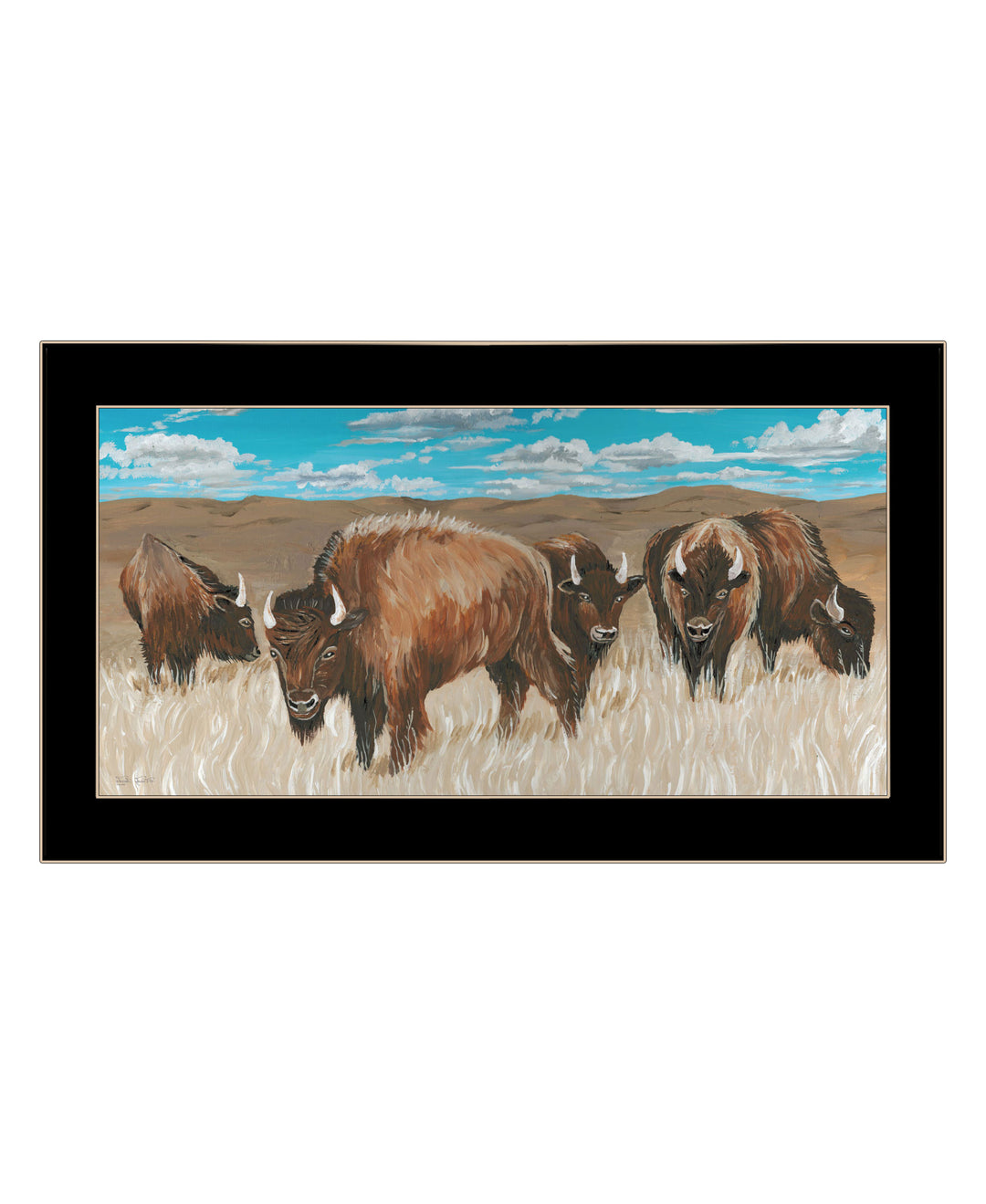 Bison Herd Black Framed Print Wall Art