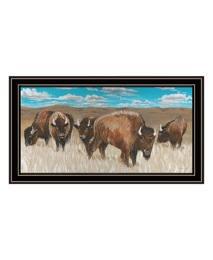 Bison Herd Black Framed Print Wall Art