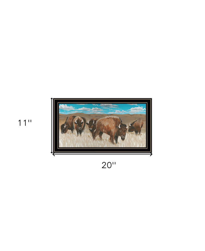 Bison Herd Black Framed Print Wall Art