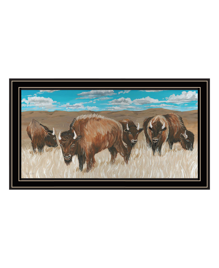 Bison Herd Black Framed Print Wall Art