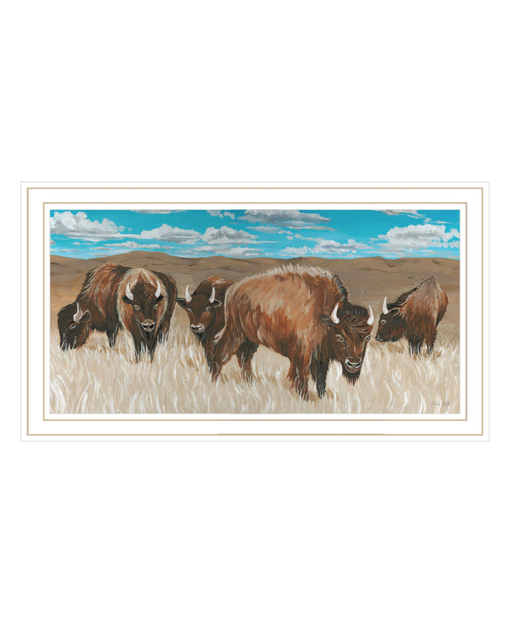 Bison Herd Black Framed Print Wall Art