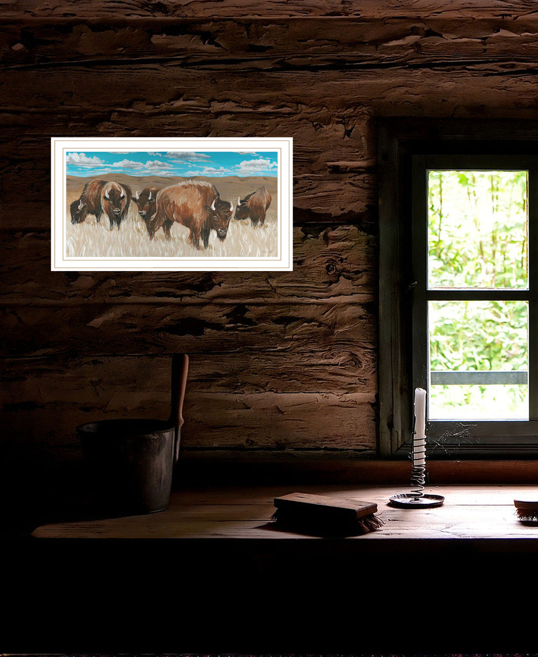 Bison Herd Black Framed Print Wall Art