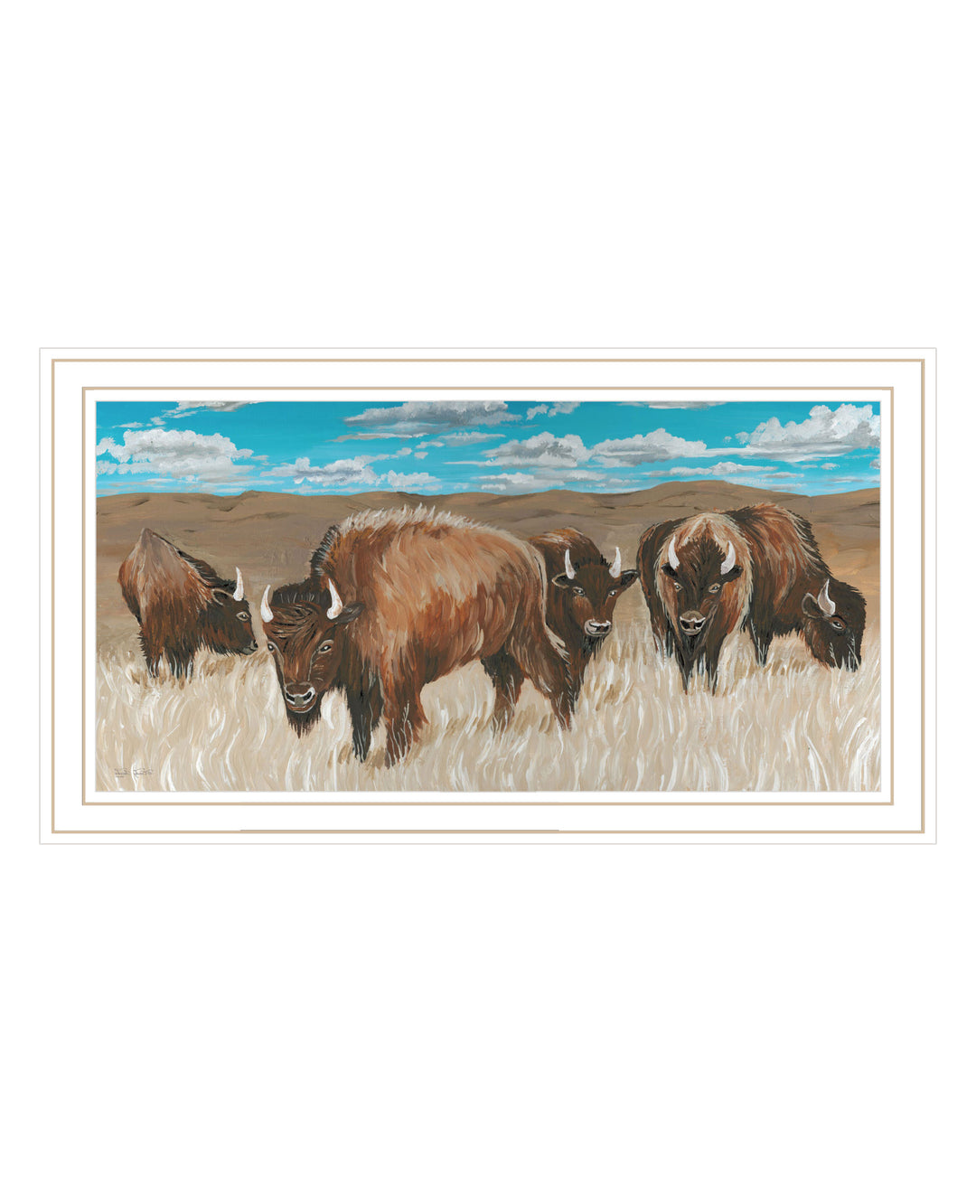 Bison Herd Black Framed Print Wall Art