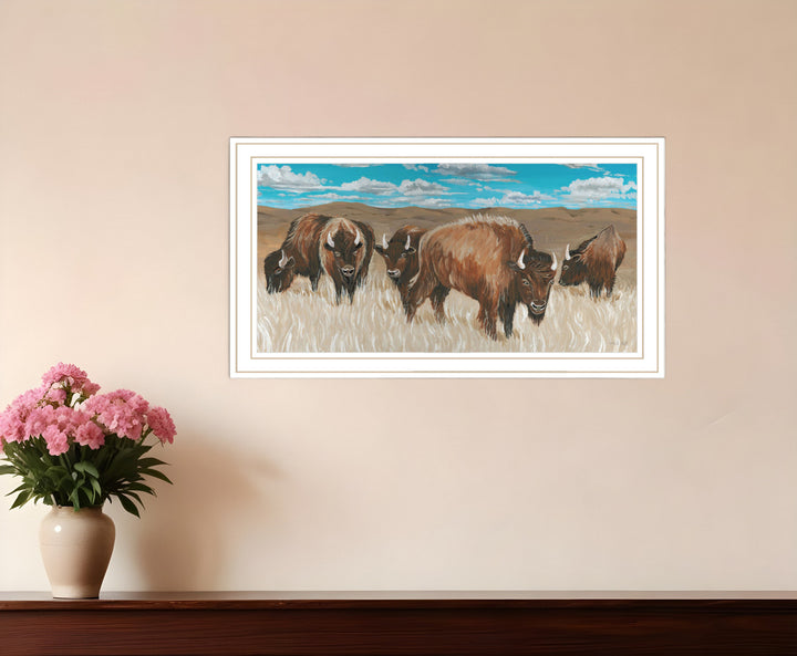 Bison Herd Black Framed Print Wall Art