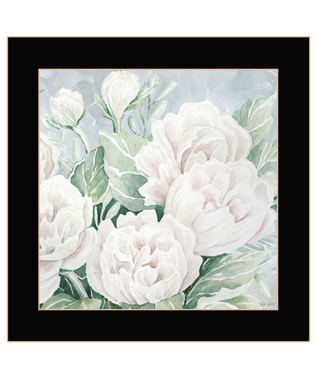 Peaceful Peonies In Full Bloom Black Framed Print Wall Art