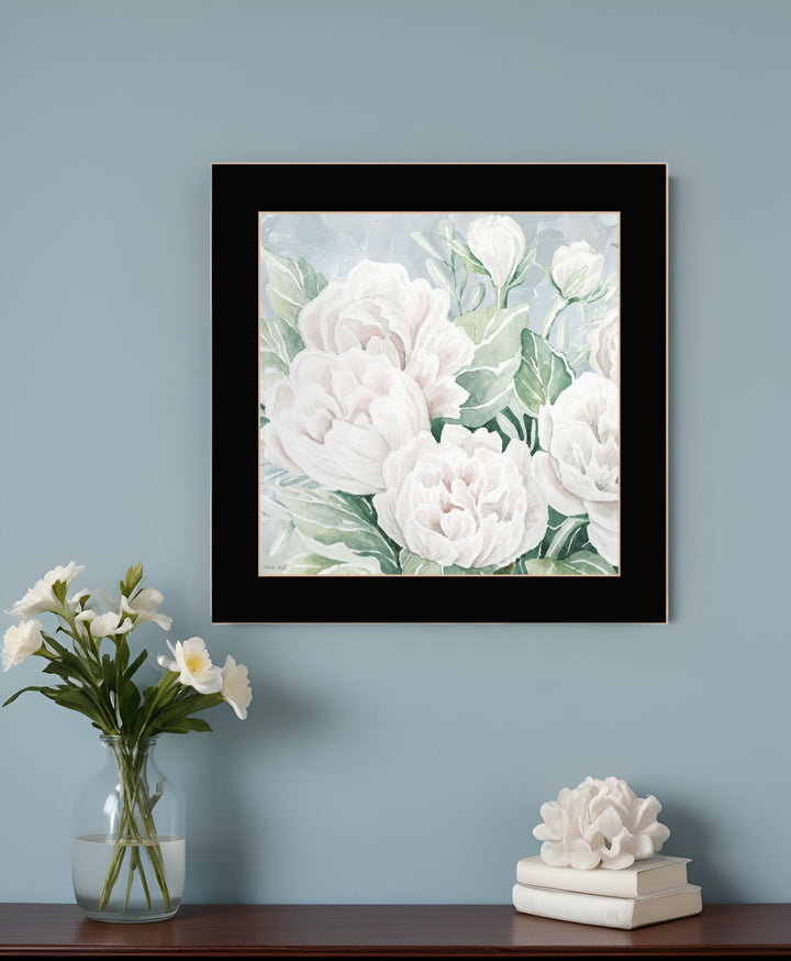 Peaceful Peonies In Full Bloom Black Framed Print Wall Art