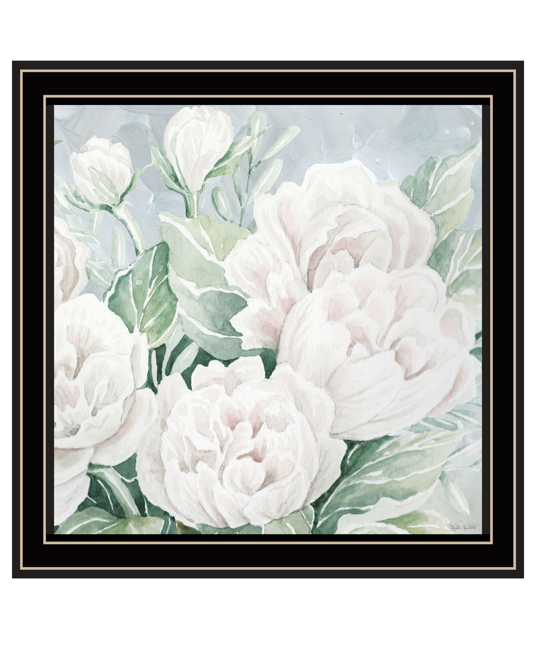 Peaceful Peonies In Full Bloom Black Framed Print Wall Art