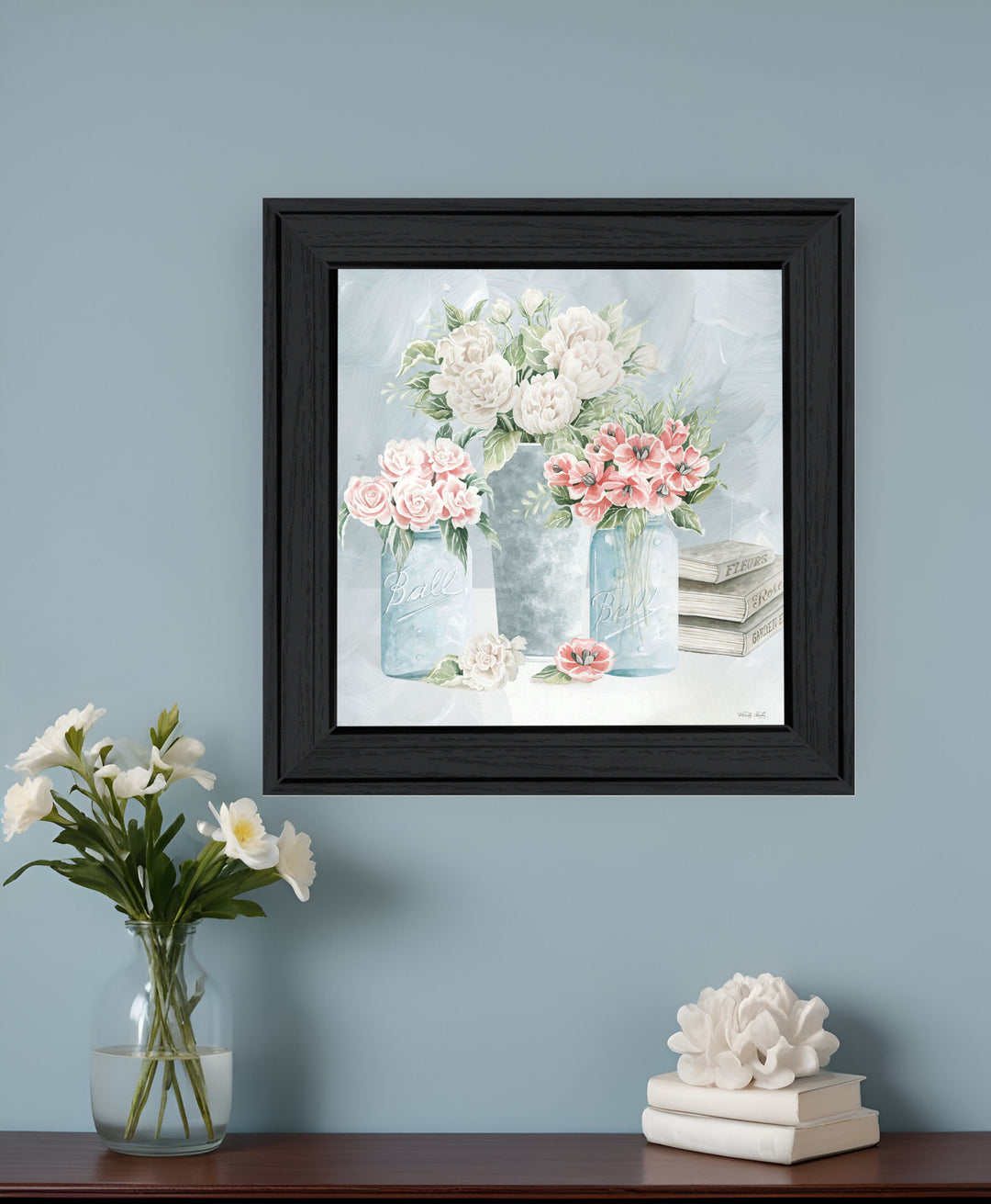 Pastel Peonies Pretties Black Framed Print Wall Art