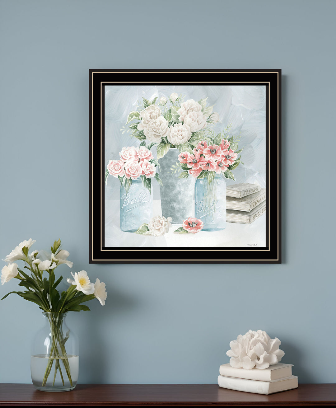 Pastel Peonies Pretties Black Framed Print Wall Art