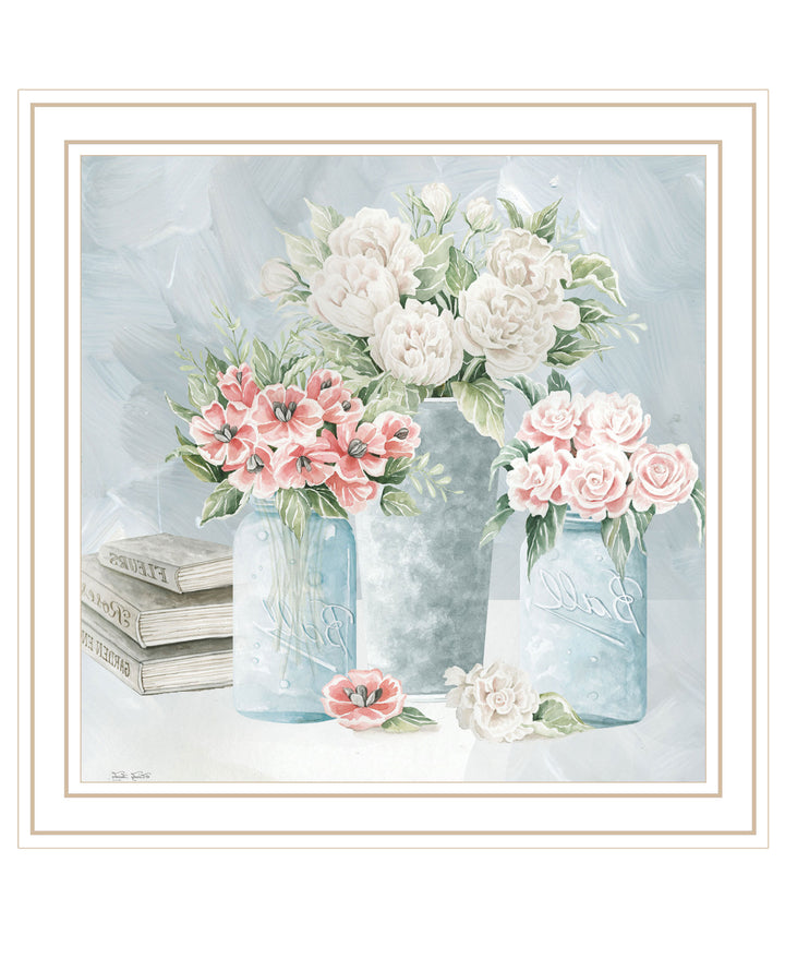 Pastel Peonies Pretties White Framed Print Wall Art