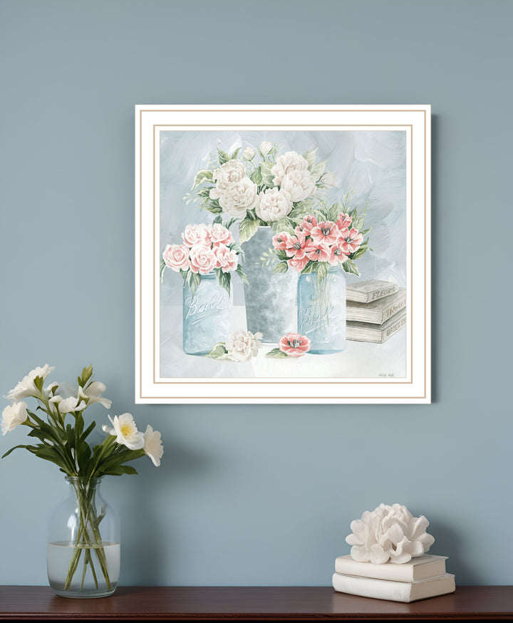 Pastel Peonies Pretties White Framed Print Wall Art