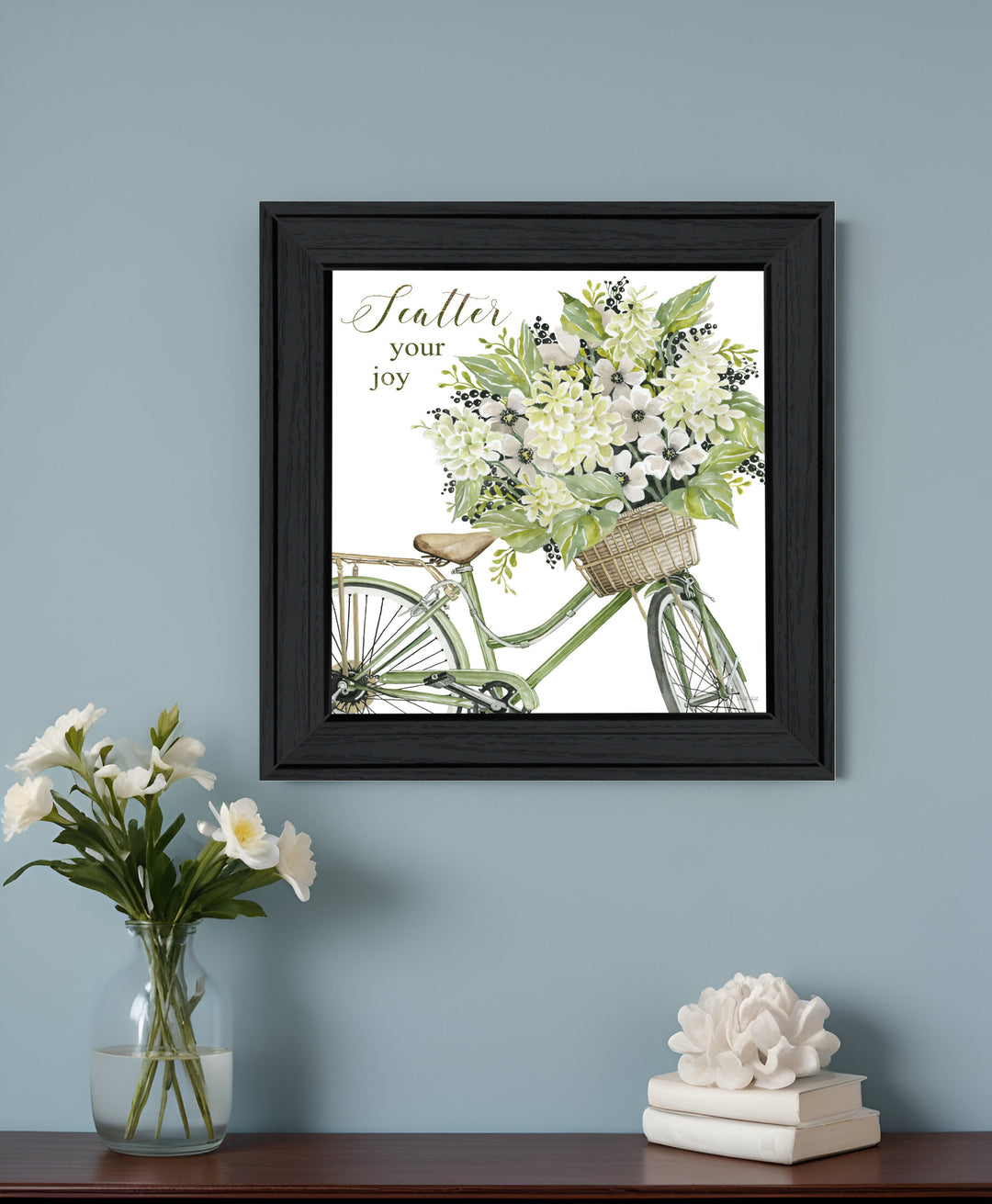 SCATTER YOUR JOY WITH FLOWERS Black Framed Print Wall Art