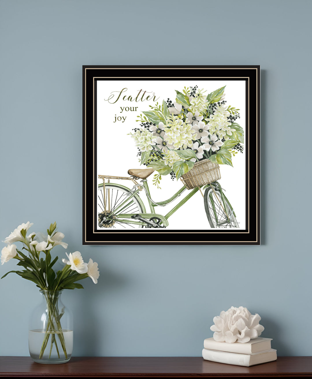 SCATTER YOUR JOY WITH FLOWERS Black Framed Print Wall Art