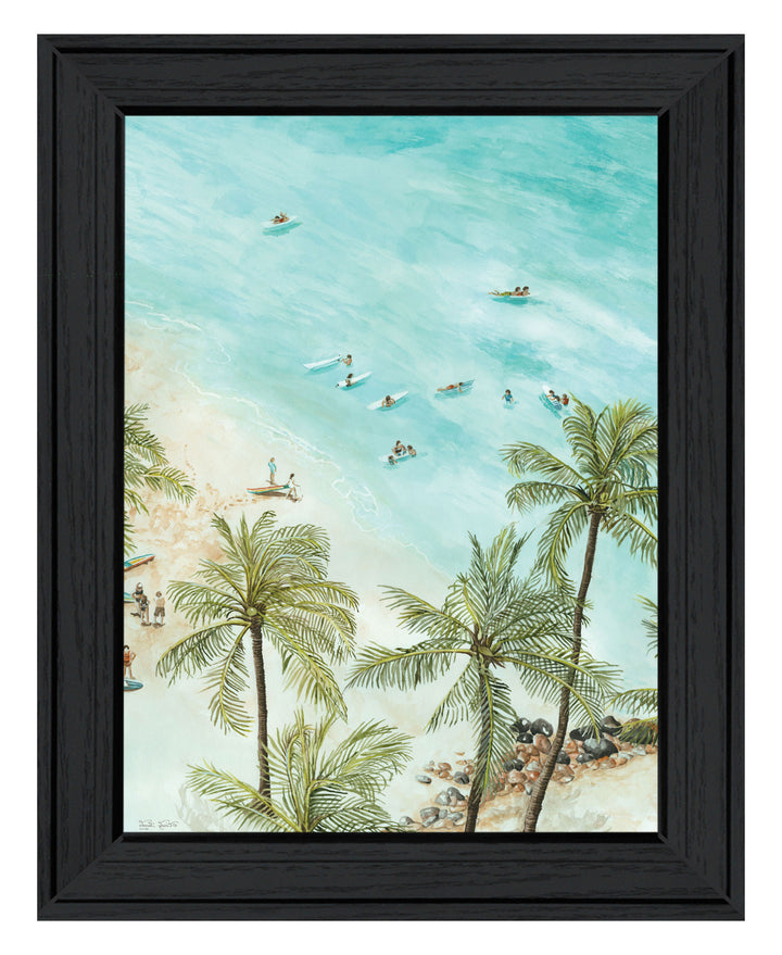 SURFING FROM AFAR Black Framed Print Wall Art