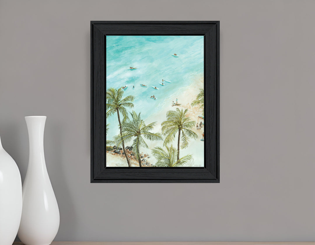 SURFING FROM AFAR Black Framed Print Wall Art